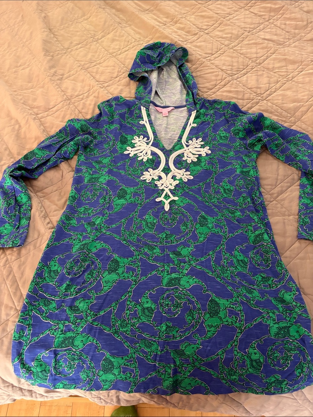 Lilly Pulitzer Blue and Green Knit Hooded Tunic